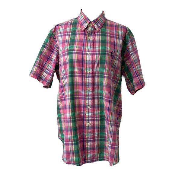 Men’s XL Button Down Shirt Ralph Lauren Multicolor Plaid Short Sleeve - Picture 1 of 10